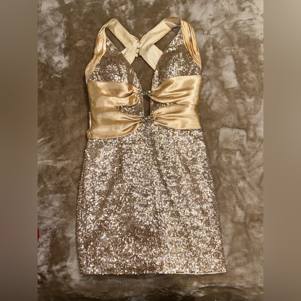 Alyce Paris Gold Sequin Mini Dress Size 0